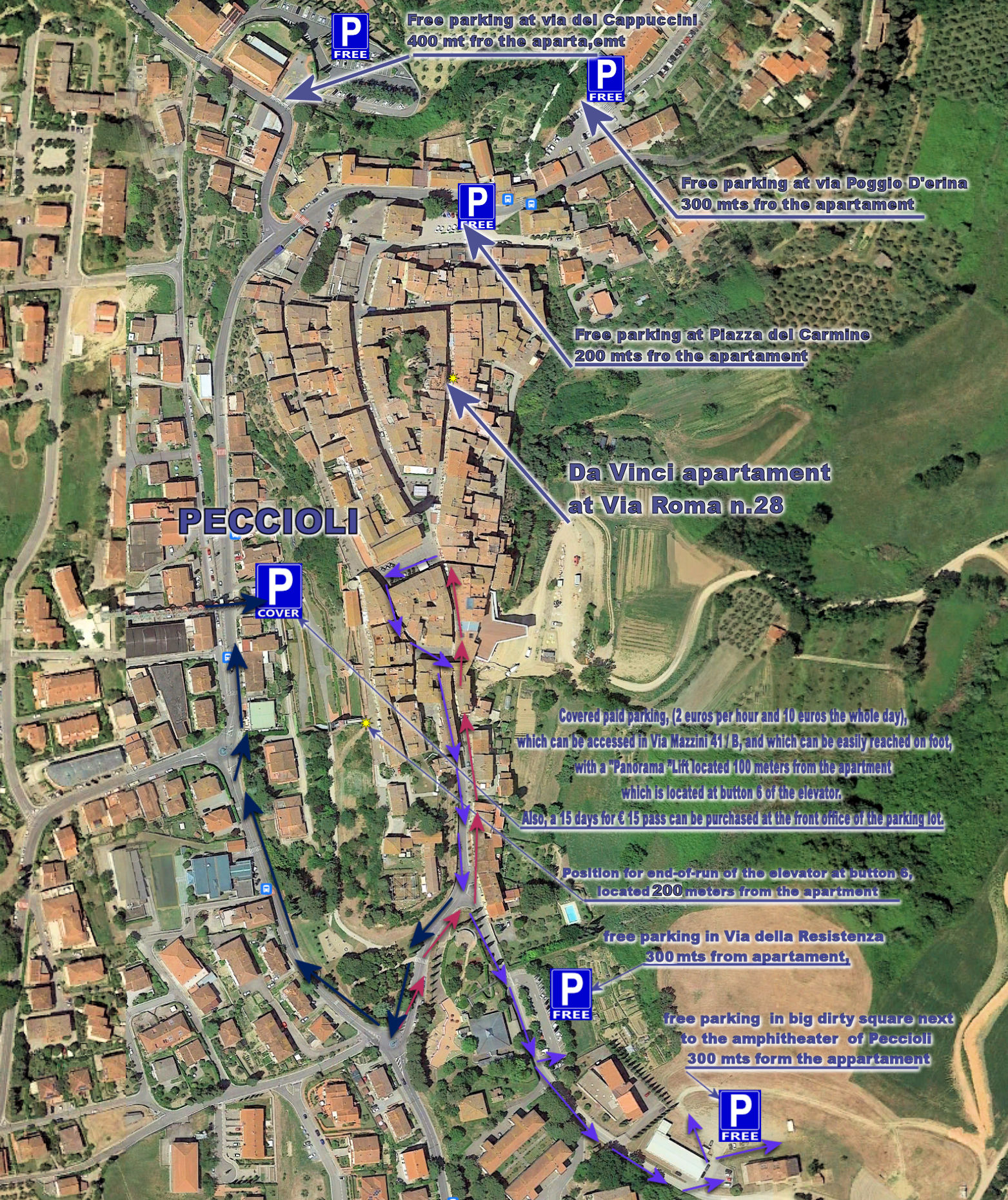 Mappa con parcheggio vicino casa da vinci