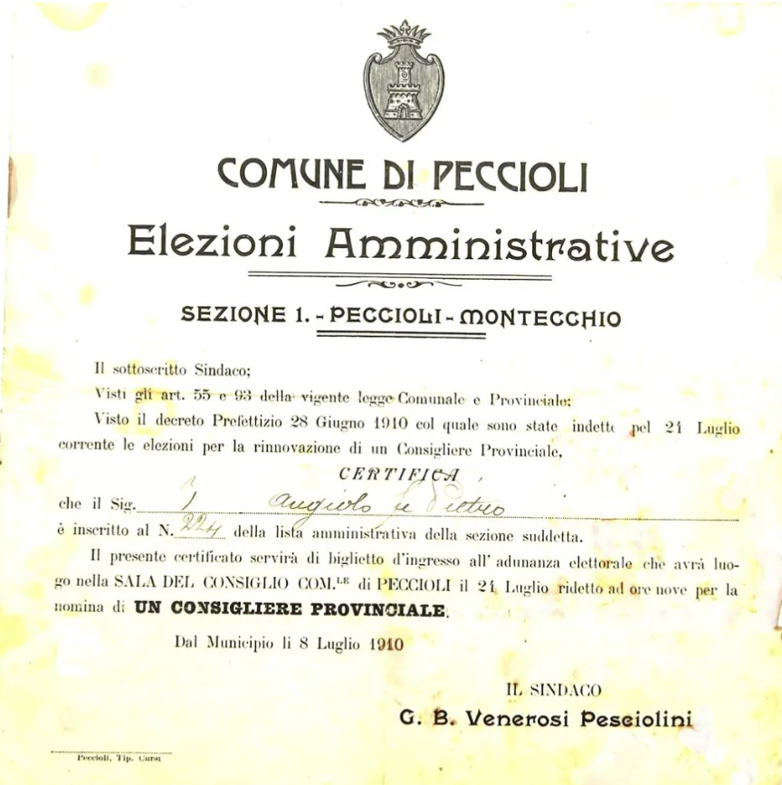 Immagine Elezioni amministrative Peccioli 1910